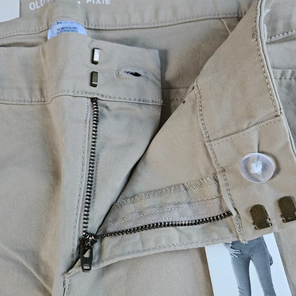Old Navy Pixie Chino Ankle Pants Womens 14 Tan Khaki Stretch Mid Rise Slim New - Picture 3 of 11